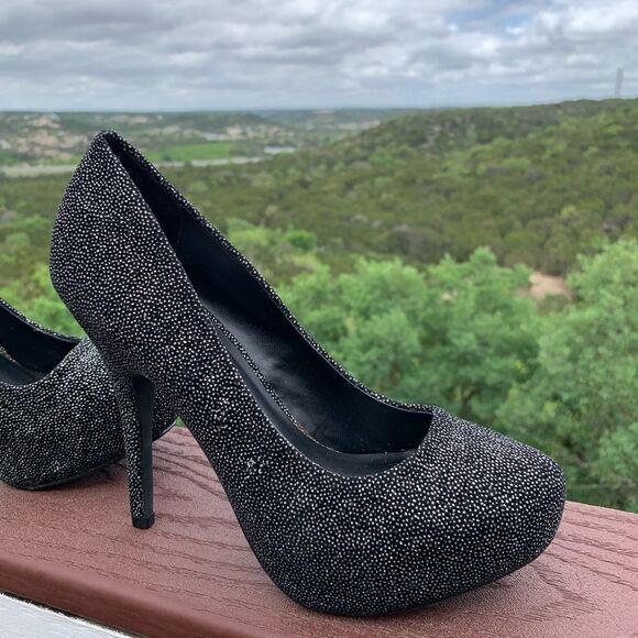 Mix No. 6 Black Shimmer Platform Formal Heels - Picture 3 of 11